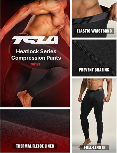 Vista 3 de TSLA - Pantalones de compresión térmica para hombres, calzas deportivas para correr, ropa base de invierno