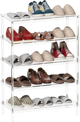 Vista 9 de Aquiver Zapatero acrílico de 3 niveles – Moderno estante de almacenamiento de zapatos independiente para entrada, armario, 25.6 pulgadas de largo x