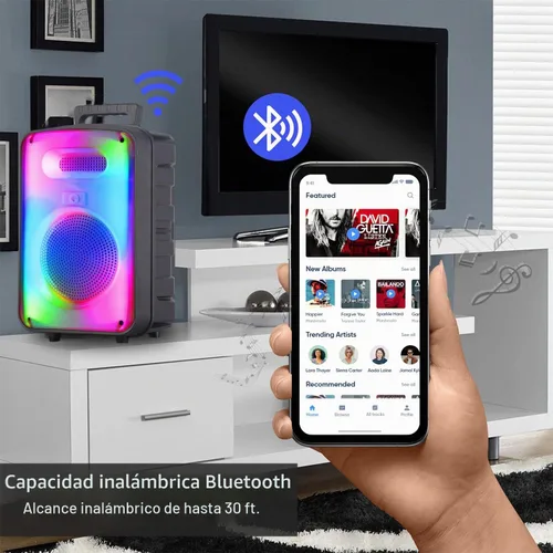Vista 4 de Technical Pro Altavoz Bluetooth bidireccional recargable de 600 vatios de 8 pulgadas con pared LED brillante, radio FM, USB, sonido estéreo TWS