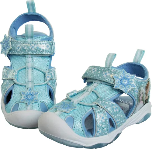Vista 2 de Disney Zapatos para niñas Minnie Mouse o Frozen Sandalias deportivas con punta cerrada (6T-12), talla 6 para niños pequeños, tres luces blancas