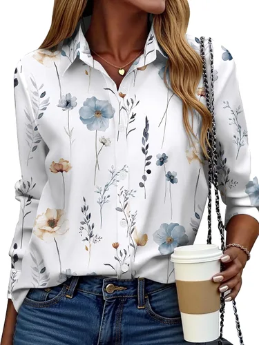 Vista 23 de ZEAGOO Camisa de manga larga con botones para mujer, blusas con estampado floral, trajes de trabajo casuales de negocios, tallas S-XXL