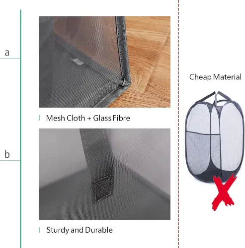 Vista 3 de HONOMA - Bolsas de lavandería con asas, cesta de ropa sucia de malla plegable y portátil, plegable para guardar la ropa, para habitación de niños