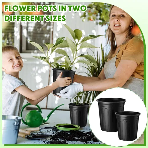 Vista 6 de FoldTier 300 macetas de 2 galones y 1 galón para plantas de vivero, macetas de plástico flexible a granel con orificio de drenaje, etiqueta