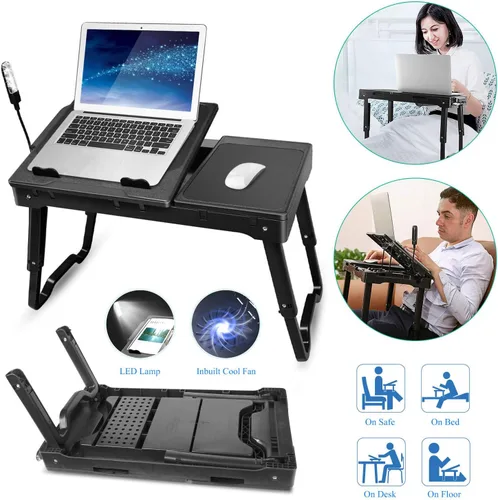Vista 2 de iMounTEK Mesa para computadora portátil, mesa para computadora portátil, bandeja multifuncional con ventilador de refrigeración interno, escritorios