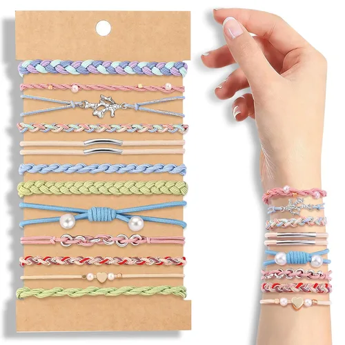 Vista 16 de DIYDEC 10 Ligas para el Cabello Pulsera para Mujeres 5 Estilos Suaves Trenzadas Boho Bandas para el Cabello Elásticas Sin Daño Ligas para el Cabello