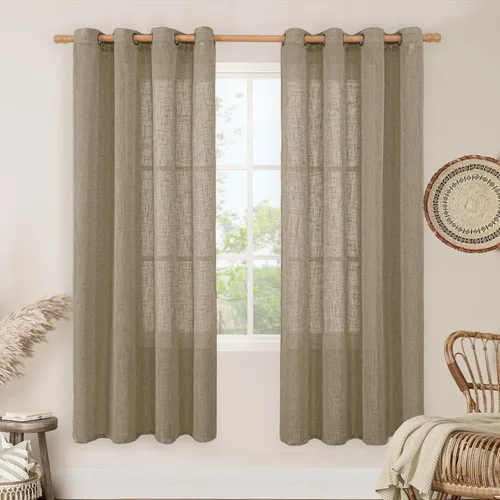 Vista 203 de LAMIT Cortinas de lino marrón caramelo para sala de estar, 84 pulgadas, de lino sintético, texturizado, filtrante de luz, paneles de privacidad