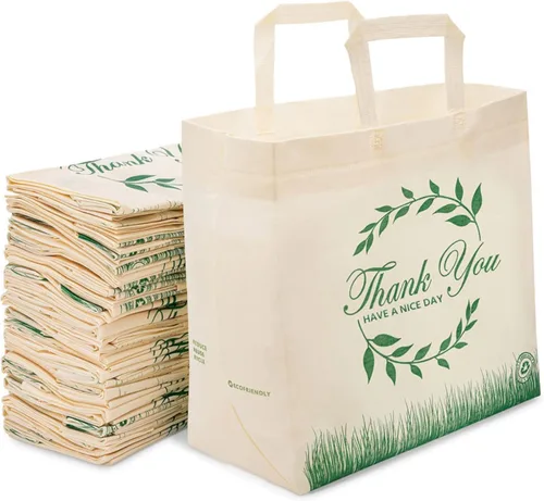 Vista 11 de Paquete de 200 bolsas de compras negras reutilizables ecológicas de 14.5 x 14 x 6.6 pulgadas, bolsas de compras duraderas, reciclables, lavables