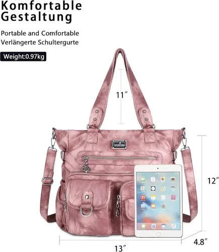 Vista 2 de Angel Kiss Monederos y bolso de mano para mujer, bolso de hombro de piel sintética suave para mujer, bolso de mano con asa superior