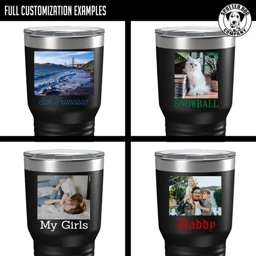 Vista 4 de Vaso personalizado de 30 onzas (17 colores) con foto impresa con aislamiento térmico de acero inoxidable recubierto de polvo con tapa, regalo