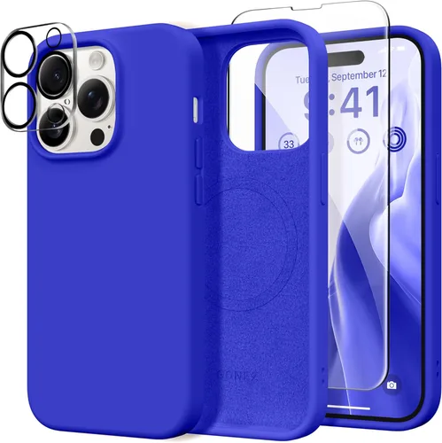 Vista 65 de GONEZ Funda magnética para iPhone 14, compatible con Magsafe, con protector de pantalla + protector de cámara, forro de microfibra antiarañazos
