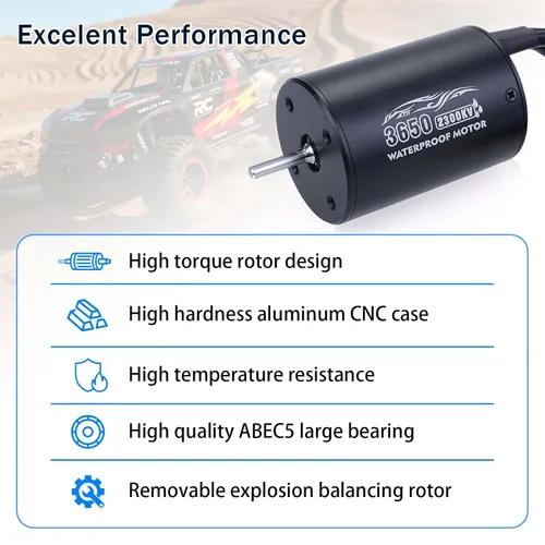 Vista 2 de SurpassHobby 3650 2300KV 0.125 in eje de alta velocidad impermeable motor para la mayoría de vehículos RC escala 1:10 camión actualización piezas