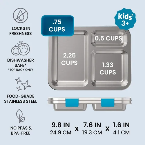 Vista 4 de Bentgo Kids Prints - Lonchera de acero inoxidable con 3 compartimentos Recipiente de silicona para niños de más de 3 años, duradero, sin olor