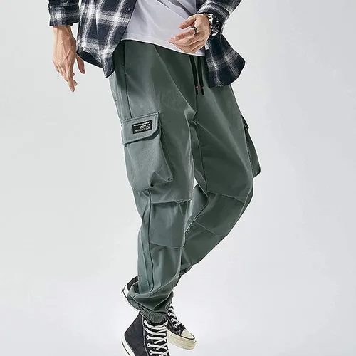 Vista 2 de XYXIONGMAO Pantalones deportivos tácticos de hip hop para hombre, color negro, ropa de calle, pantalones de hip hop, overoles verdes, pantalones
