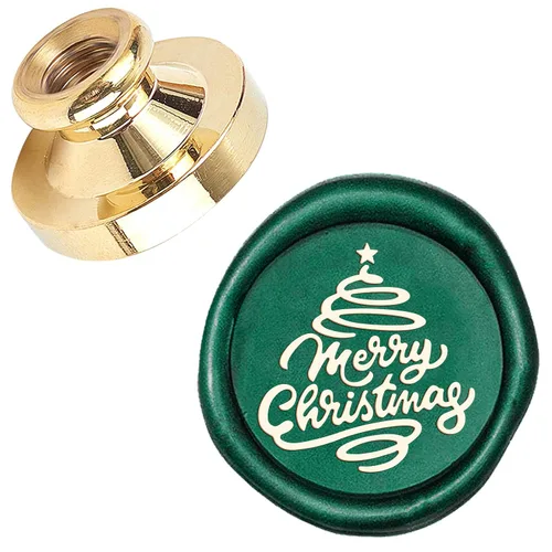 Vista 15 de CRASPIRE Sello de cera de sellado de Feliz Navidad, árbol de Navidad, estrella X'Mas EVE de 0.984 in, sello de cera reemplazable, cabeza de latón