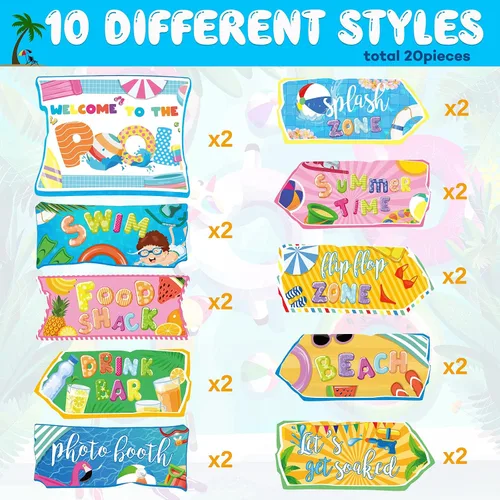 Vista 4 de Jetec 20 Piezas Carteles de Fiesta en la Piscina Decoraciones de Fiesta Splash Decoraciones de Fiesta Hawaianas Luau Carteles de Patio Tropicales