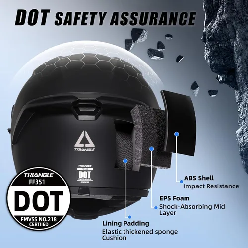 Vista 3 de TRIANGLE Cascos de motocicleta con visera completa para adultos, hombres y mujeres, con visera dual y protector solar interno, aprobado por DOT