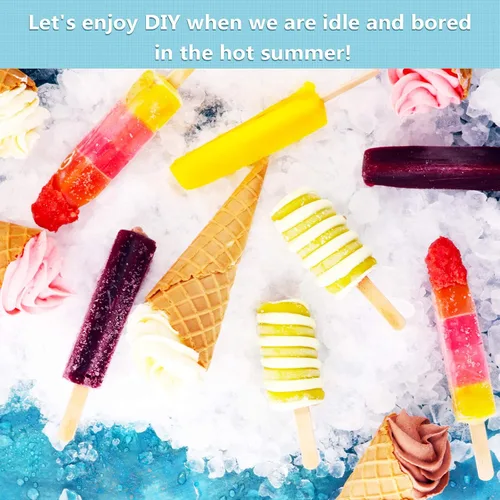 Vista 4 de Boao - Juego de 200 palitos y bolsas de helado, 4.49 pulgadas, 8.27 x 3.15 pulgadas Self Adhesive Clear Plastic Bags, Disposable Wooden Sticks