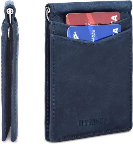 Vista 8 de HYRISON Cartera de cuero genuino Slim doble bolsillo frontal para hombres con clip de dinero bloqueo RFID