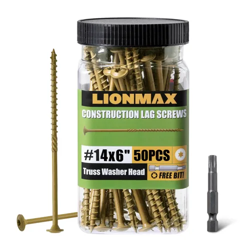 Vista 25 de LIONMAX Tornillos de retraso de 2-1/2 pulgadas, tornillo de madera estructural #14 x 2-1/2, 50 tornillos de construcción resistentes, resistentes a