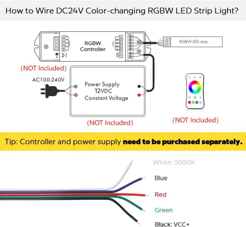 Vista 4 de Tira de luz LED RGBW de 24 voltios más brillante RGBW de alto CRI RGB+blanco cálido, 16.4 ft/16.4 pies denso 600 LED de alto lumen 5050 0.472 in