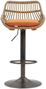 Vista 3 de Juego de 2 taburetes giratorios de bar ajustables con reposapiés para cocina, bar, restaurante (naranja)