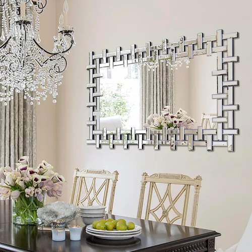 Vista 10 de Espejo grande para sala de estar, 36 x 24 pulgadas, moderno espejo decorativo con borde biselado, espejo rectangular sin marco para baño, comedor