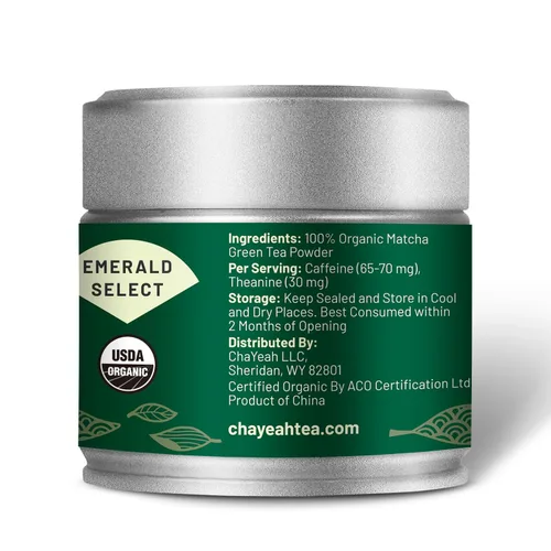 Vista 2 de CHAYEAH, Emerald Select Matcha, grado ceremonial orgánico, lata de 1.06 onzas Elevated First Harvest Ceremonial Matcha, USDA Organic, Crafted for