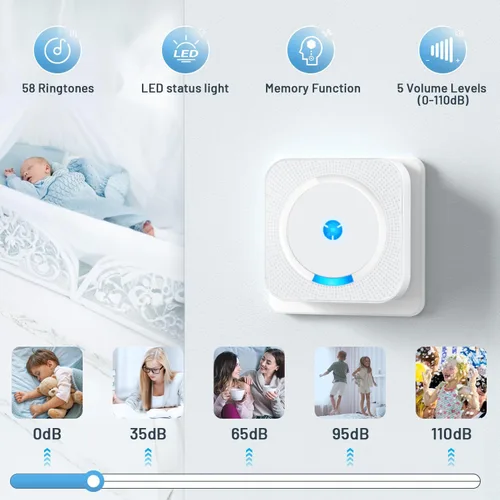 Vista 4 de Extensor de timbre inalámbrico con receptor para timbre con cable existente, convertir timbre con cable en timbre de puerta inalámbrico, rango