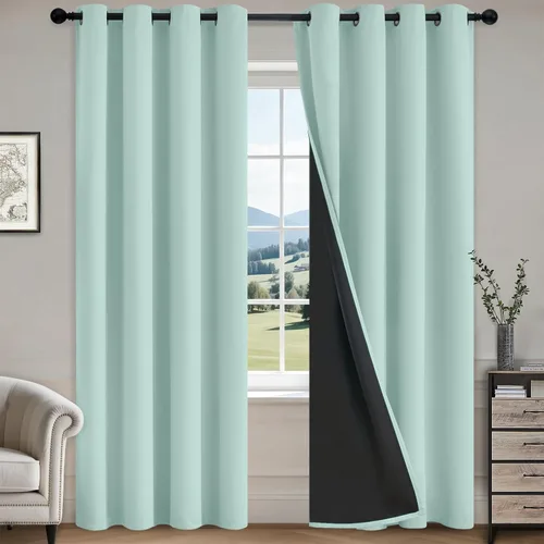 Vista 39 de COSVIYA Cortinas 100% de opacidad para dormitorio con forro negro, bloqueo de luz completa, aislamiento térmico y ojales, tratamiento de ventana