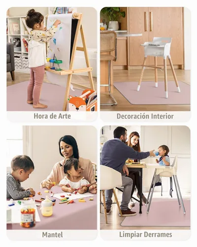 Vista 8 de Blissful Diary - Alfombrilla para debajo de la silla alta, 50.4 x 50.4 pulgadas, lavable, antideslizante, protectora contra salpicaduras, rosa claro