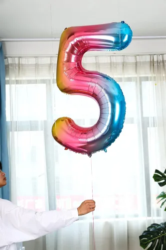 Vista 5 de Globo numérico, globos numéricos gigantes de 40 pulgadas para decoraciones de cumpleaños arco iris, globos numéricos grandes de 0 de mylar