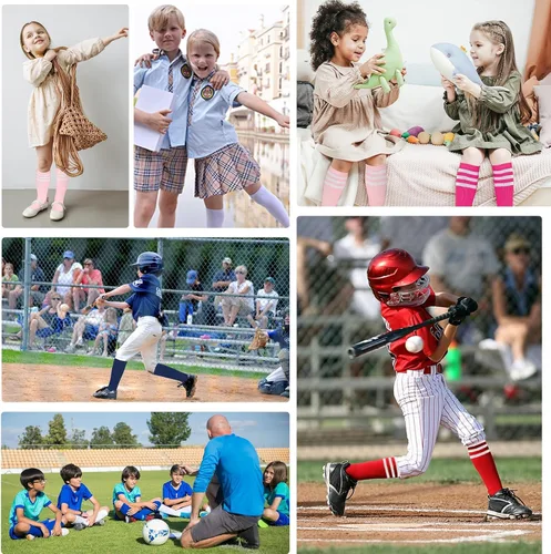 Vista 6 de American Trend Calcetines de béisbol para niños pequeños, calcetines de fútbol para niños, calcetines atléticos de tubo para niñas y niños