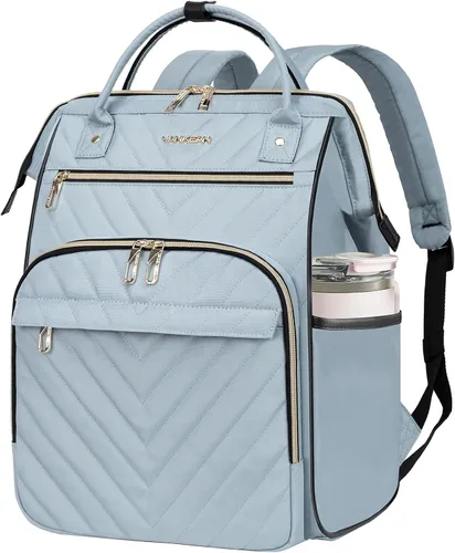 Vista 7 de VANKEAN Mochila para portátil de 17 pulgadas para mujeres y hombres, bolsa de trabajo de computadora de moda, Beige-café, 15,6 pulg., 7702