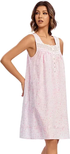 Vista 5 de FMIRREO Camisón de algodón para mujer, sin mangas, cómodo, ligero, ropa de dormir victoriana, fresca y acogedora