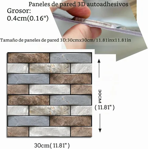 Vista 3 de Paneles de pared 3D para despegar y pegar, panel de pared de ladrillo sintético, 10 unidades de 11.8 x 11.8 in de espuma de PVC autoadhesivo