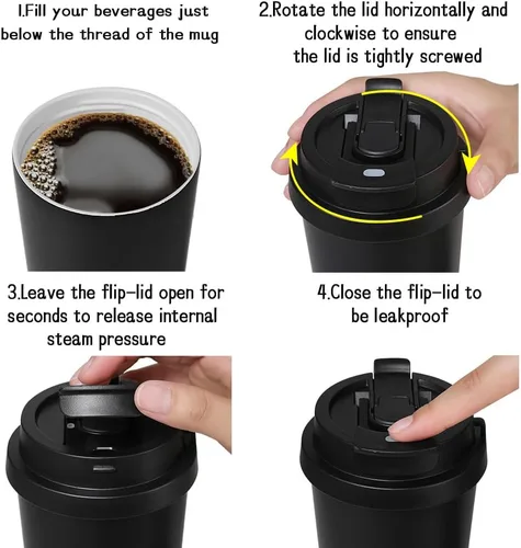 Vista 4 de Funkrin Taza de café aislada con popote y tapa abatible, vaso de 24 onzas con revestimiento de cerámica, taza de viaje a prueba de fugas al vacío