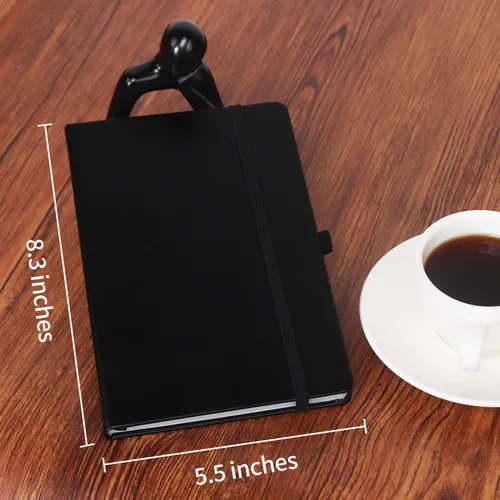 Vista 3 de Cuaderno Diario Encuadernado de Liend Negro A5, Libreta de 7mm con Rayas Universitarias, Para Escritura, Trabajo, Escuela, Viajes y Toma de Notas