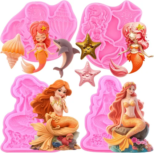 Vista 10 de Mujiang Moldes de silicona con temática de sirena 3D, molde de silicona Neptuno para decoración de pasteles, caramelo, chocolate, azúcar, arcilla