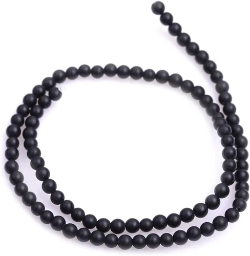 Vista 6 de Cuentas espaciadoras redondas de ágata negra esmerilada mate mate de 0.157 in para fabricación de joyas de 15 pulgadas