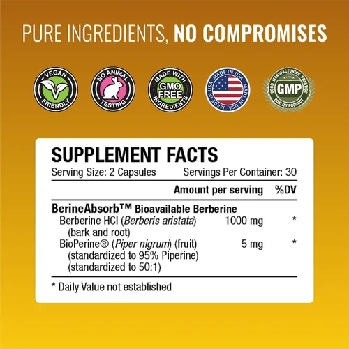 Vista 6 de Approved Science Berberina 1000mg - Suplemento de berberina de alta absorción con BioPerine - 60 cápsulas - 1 mes de suministro - Vegano