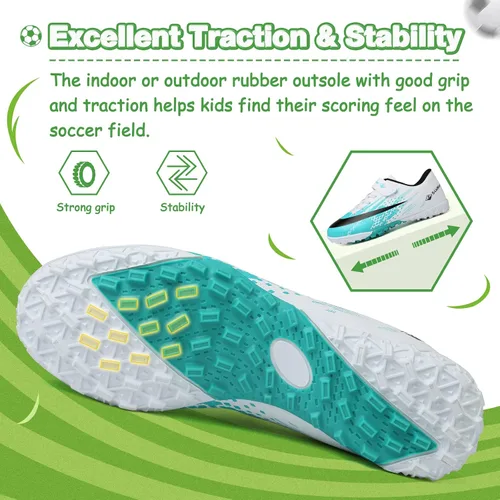Vista 4 de CBUSTER Zapatos de fútbol para niños y niñas, zapatos deportivos para interiores y exteriores