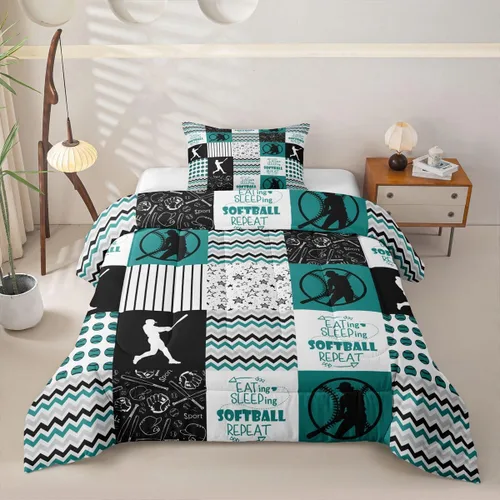 Vista 27 de Erosebridal Softball Comforter Set Patchwork Buffalo Plaid Twin Bedding Sets for Girls Kids Teens Child Galaxy Stars Ball Game Baseball Comforter