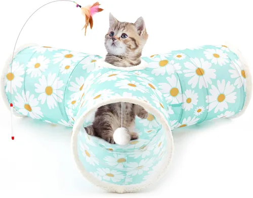 Vista 32 de Tempcore Túnel para gatos con tubo de juguete, túneles plegables de 3 vías para gatos, túneles para mascotas aburridas con agujero y pelota, juguete