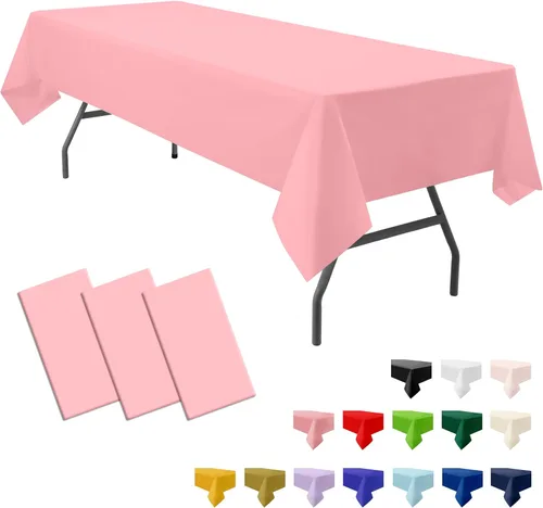 Vista 8 de Paquete de 3 manteles de plástico premium negros desechables de 54 x 108 pulgadas. Mantel rectangular desechable para mesas de fiesta