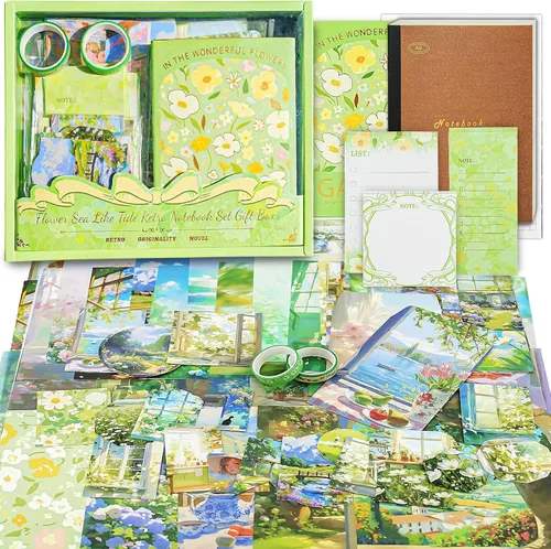 Vista 22 de Kit de Suministros para Scrapbooking, Kit de Scrapbook Estético Botánico Vintage para Bullet Journal Junk Journal A6 Cuaderno de Cuadrícula