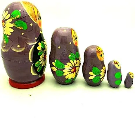 Vista 3 de Matryoshka - Muñeca apilable tradicional pintada a mano con flores, juego de 5 muñecas de anidación tradicionales de 4 pulgadas de alto