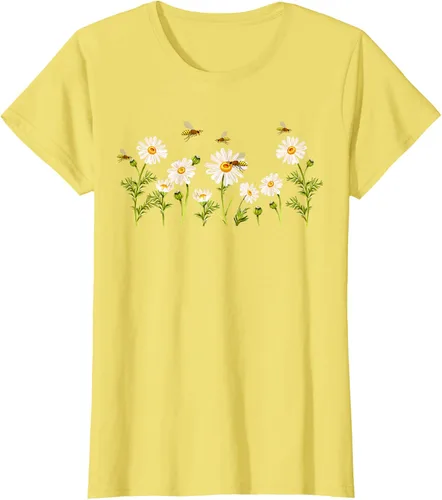Vista 74 de Marguerites Daisy - Camiseta de verano con margaritas de jardín de flores, Negro, S