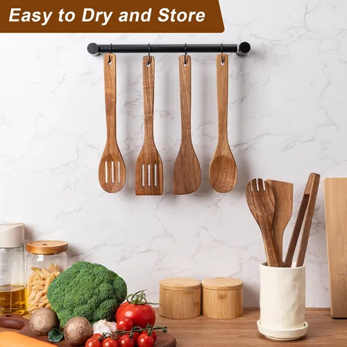 Vista 5 de Eisinly Cucharas de madera para cocinar, 7 piezas, juego de utensilios de cocina de madera antiadherentes, cuchara de espátula de madera duradera