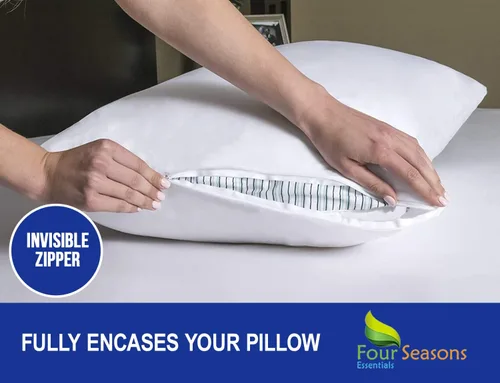 Vista 3 de Four Seasons Essentials Standard Pillow Protectors (Set of 2) – Zippered Waterproof Pillow Covers Hypoallergenic Dust Proof Pillowcase Encasement