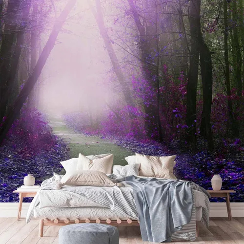 Vista 5 de artgeist Mural de pared premium Bosque púrpura, 79 x 55 pulgadas, papel tapiz no tejido, decoración de pared de vellón, impresión fotográfica